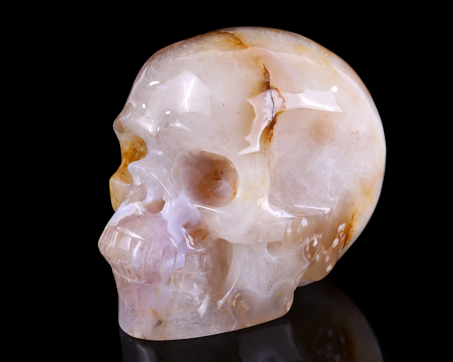 5.7" Sakura Agate Hand Carved Crystal Realistic Skull Sculpture