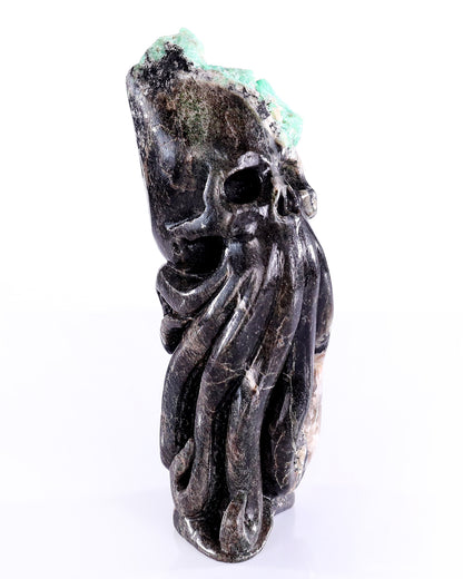 6.9" Natural Emerald Hand Carved Crystal Octopus Skull Sculpture