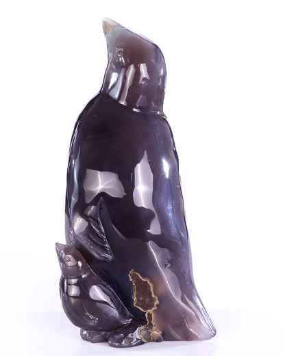 8.3" Natural Amethyst Druse Agate Hand Carved Crystal Penguin Sculpture