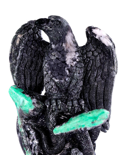 9.4" Emerald Hand Carved Crystal Eagle Catching Snake Sculpture