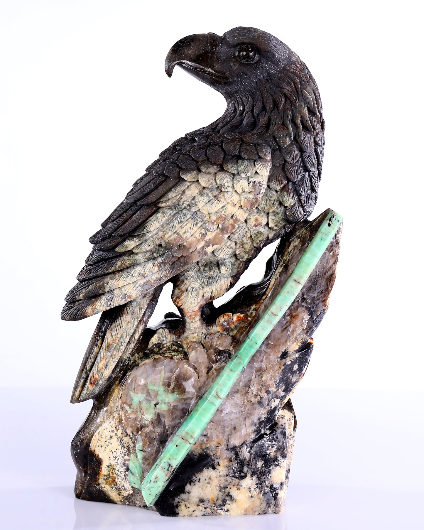 11" Natural Emerald Hand Carved Crystal Eagle Sculpture