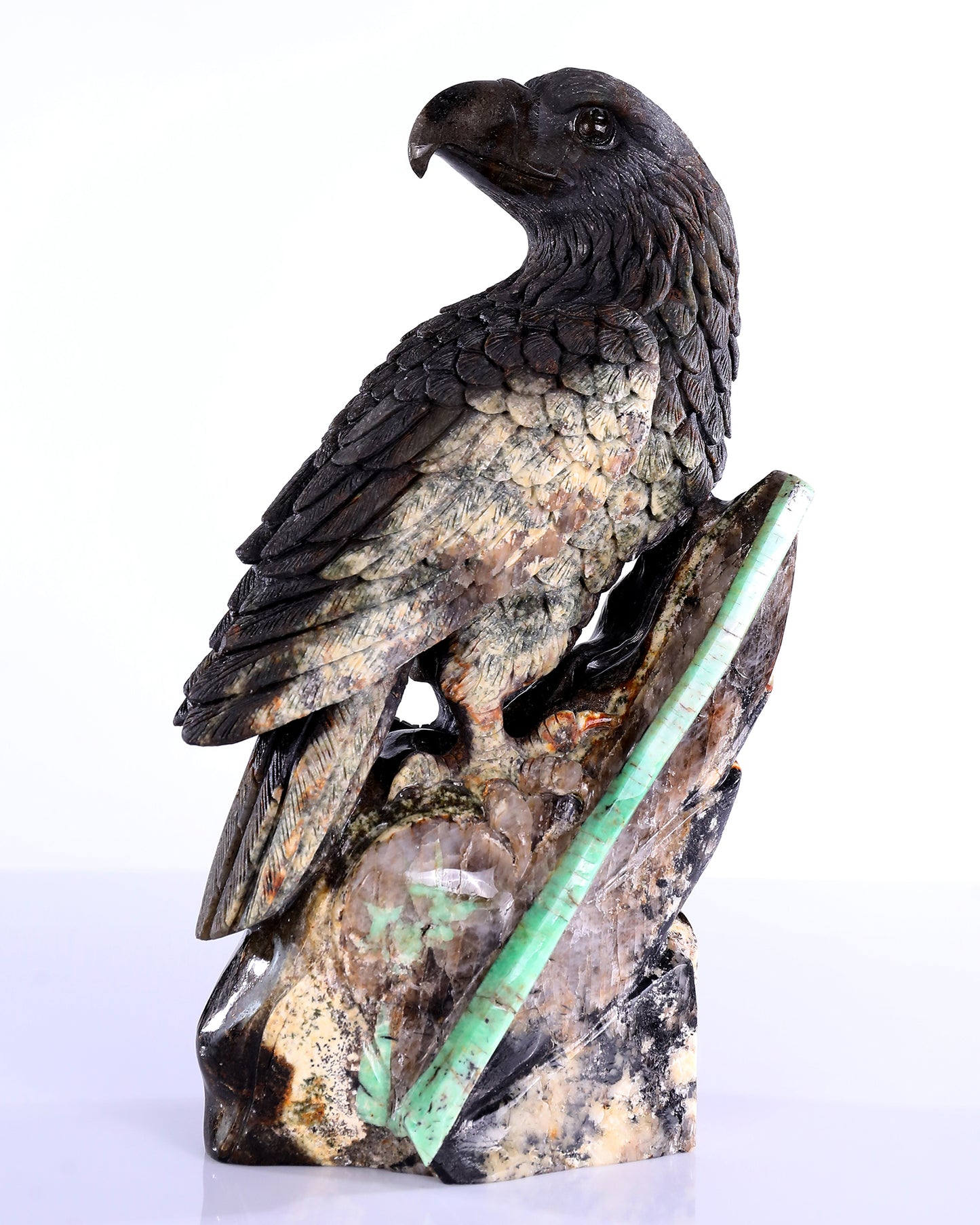 11" Natural Emerald Hand Carved Crystal Eagle Sculpture