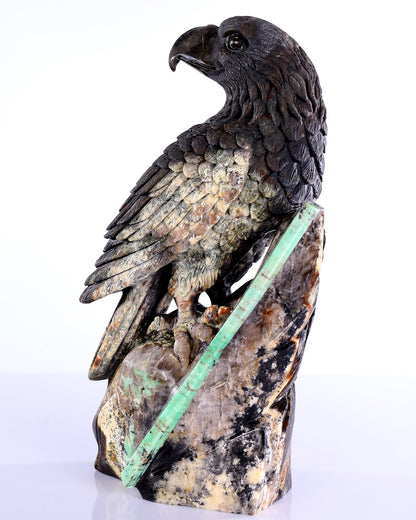 11" Natural Emerald Hand Carved Crystal Eagle Sculpture