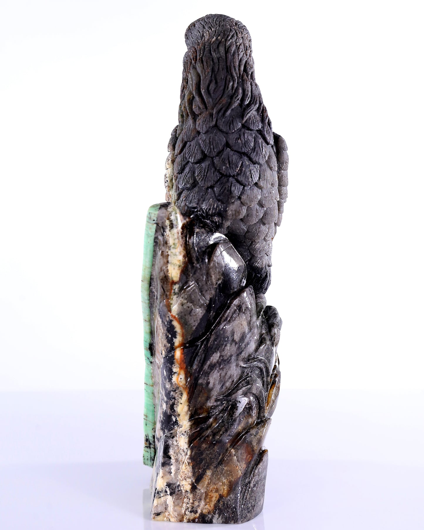 11" Natural Emerald Hand Carved Crystal Eagle Sculpture