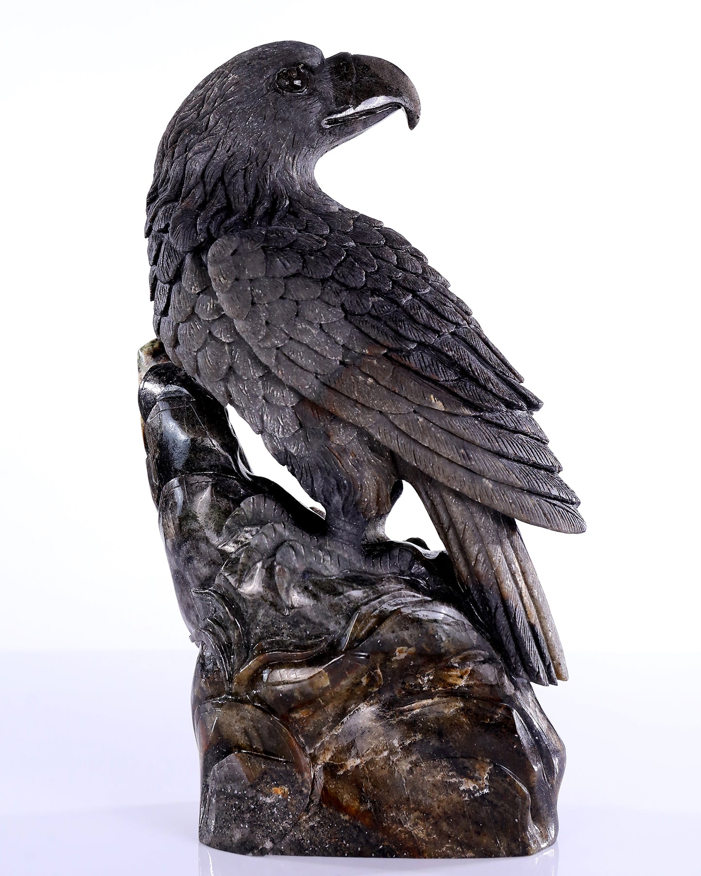 11" Natural Emerald Hand Carved Crystal Eagle Sculpture