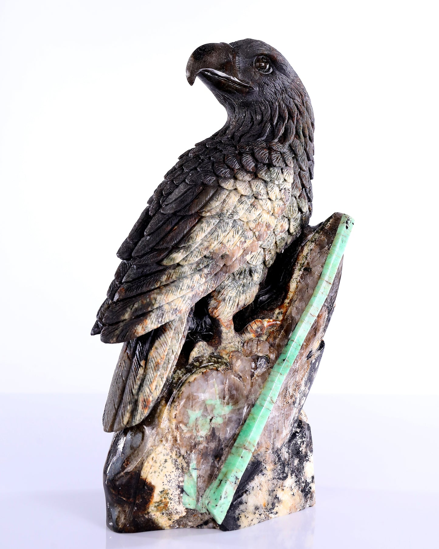 11" Natural Emerald Hand Carved Crystal Eagle Sculpture