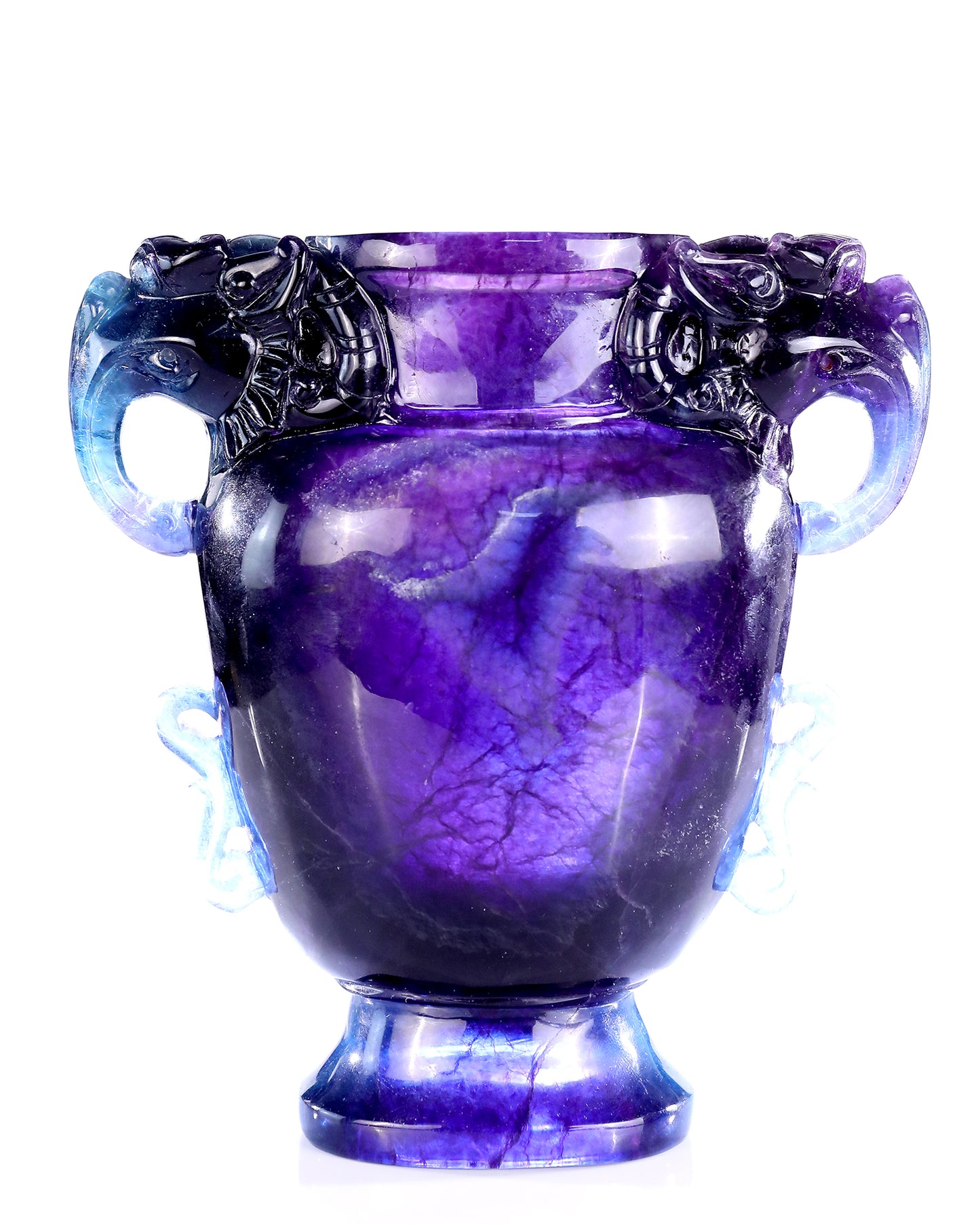 10.6” Natural Fluorite Hand Carved Crystal Vase with Lid