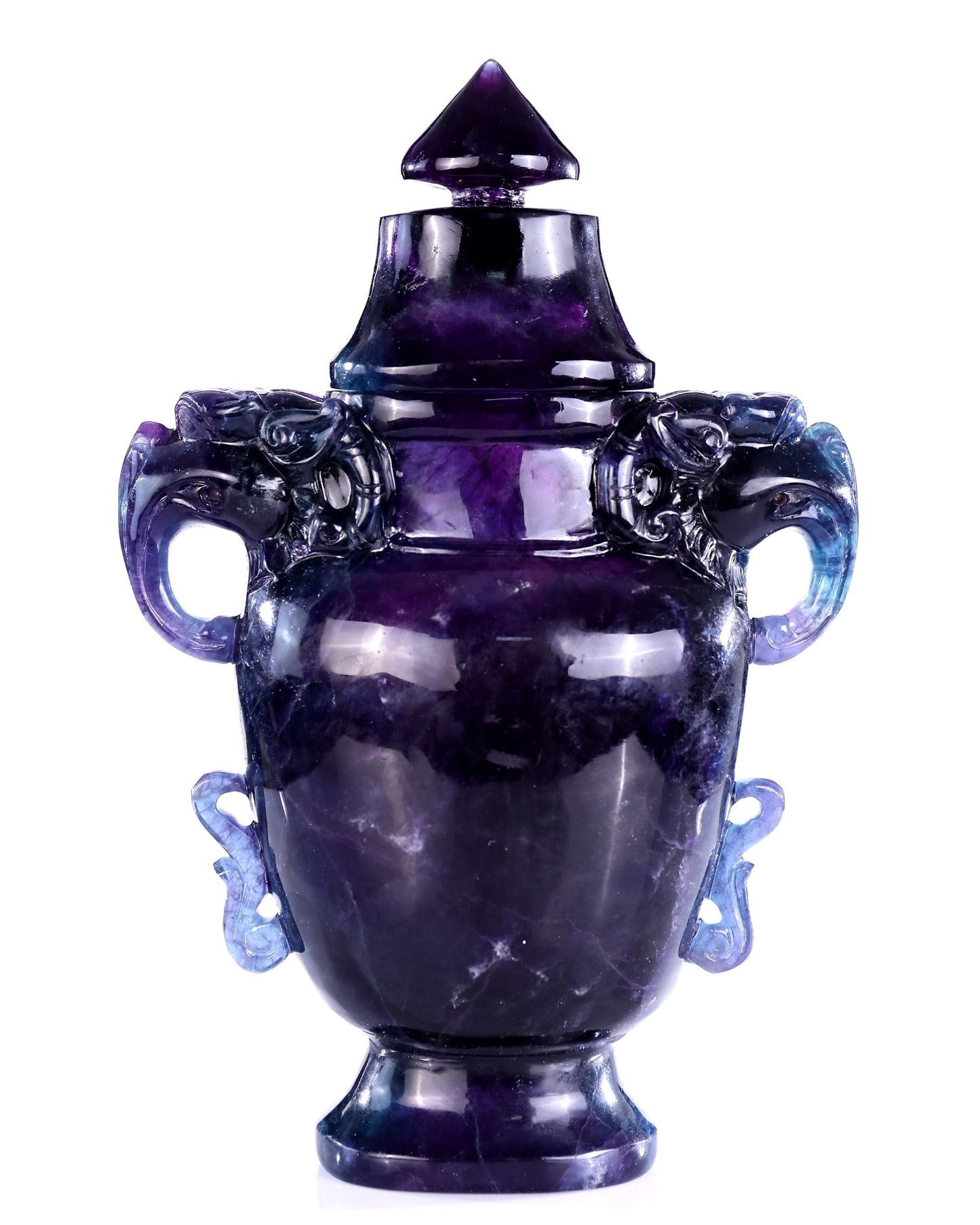 10.6” Natural Fluorite Hand Carved Crystal Vase with Lid