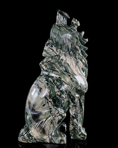 9.4" Jiulong Jade Hand Carved Crystal Wolf Sculpture