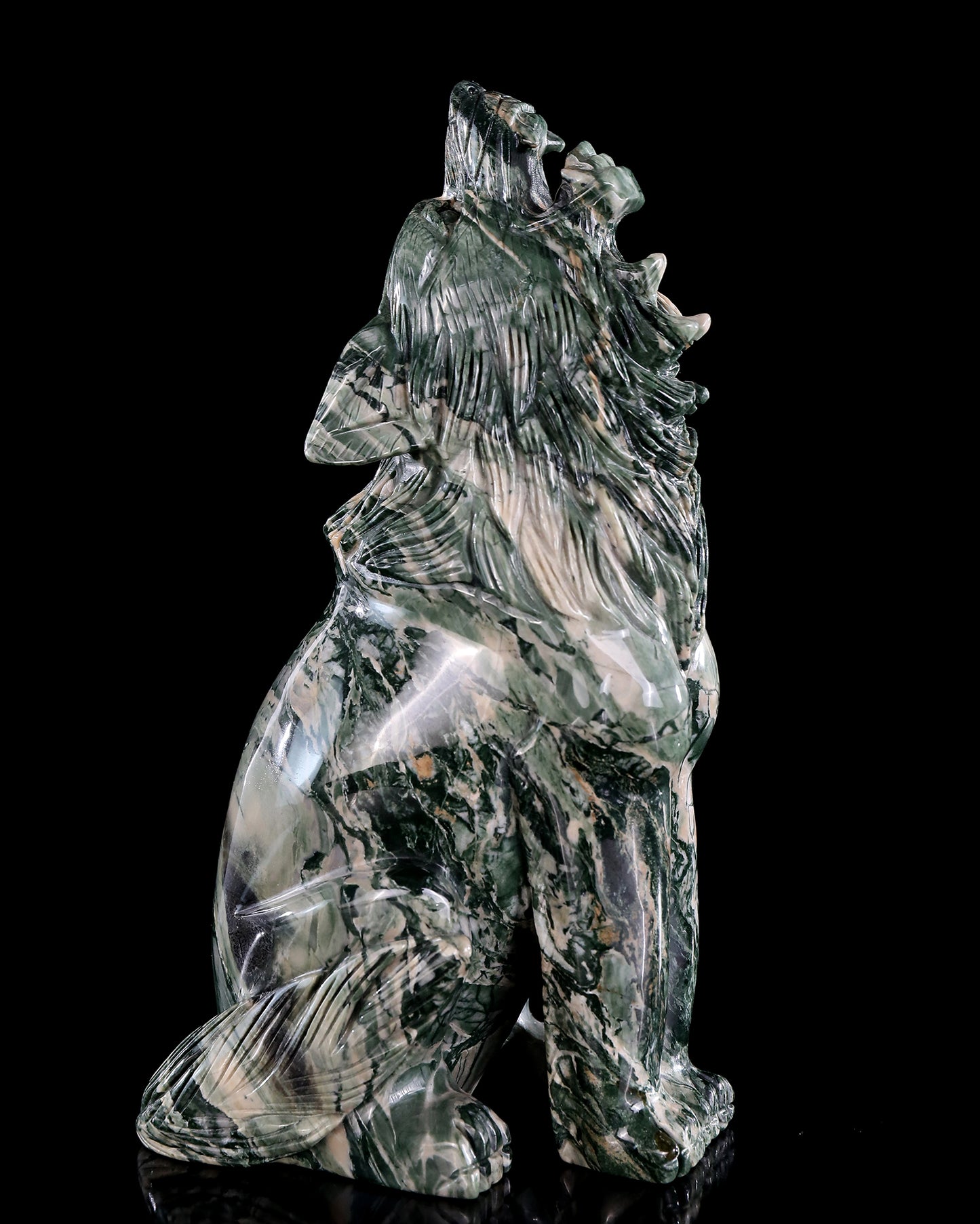 9.4" Jiulong Jade Hand Carved Crystal Wolf Sculpture