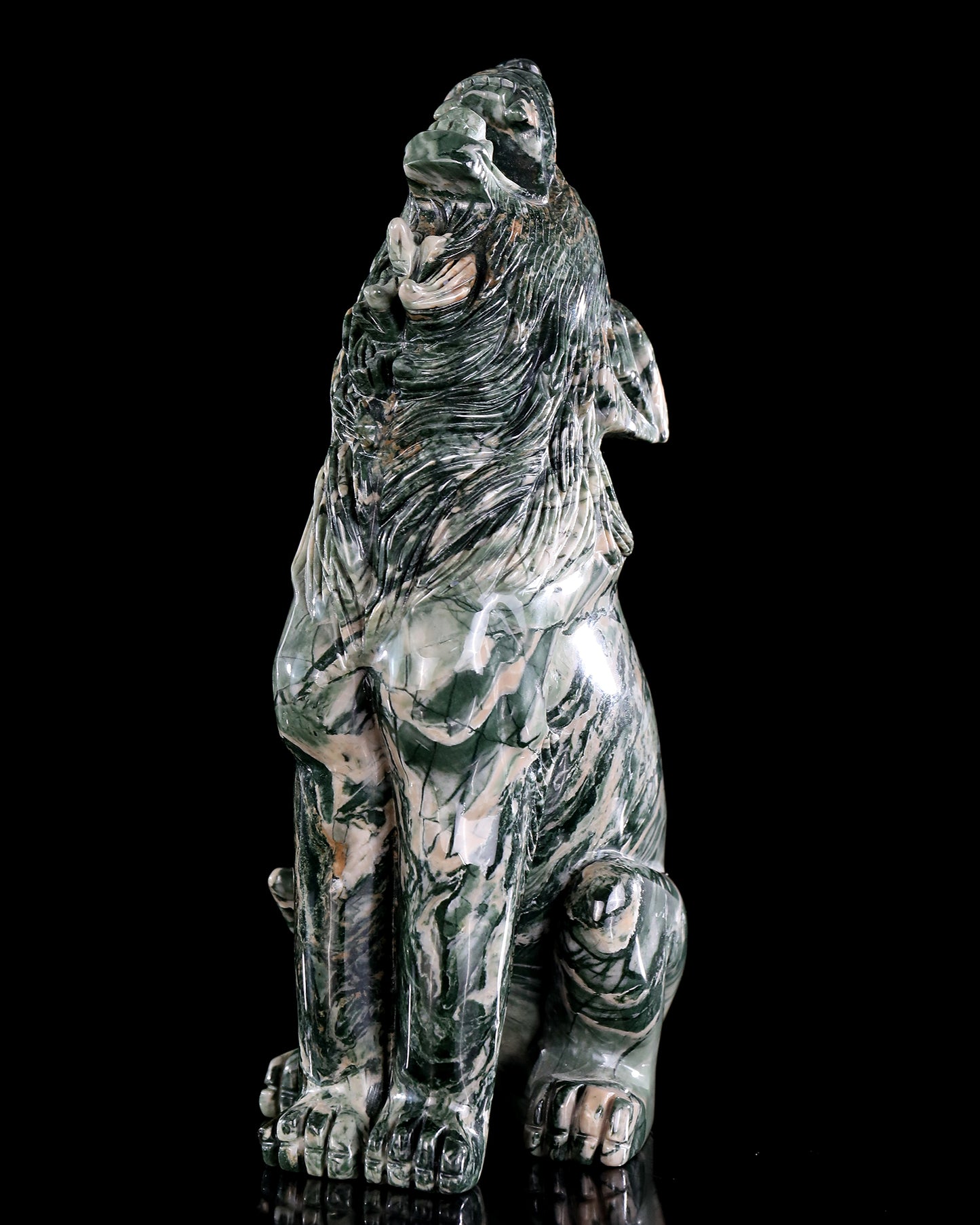 9.4" Jiulong Jade Hand Carved Crystal Wolf Sculpture