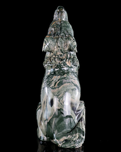 9.4" Jiulong Jade Hand Carved Crystal Wolf Sculpture