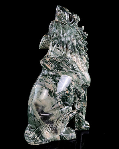 9.4" Jiulong Jade Hand Carved Crystal Wolf Sculpture