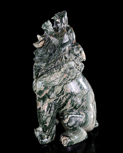 9.4" Jiulong Jade Hand Carved Crystal Wolf Sculpture