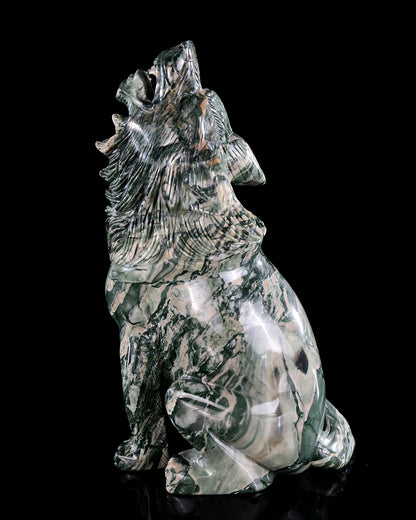 9.4" Jiulong Jade Hand Carved Crystal Wolf Sculpture