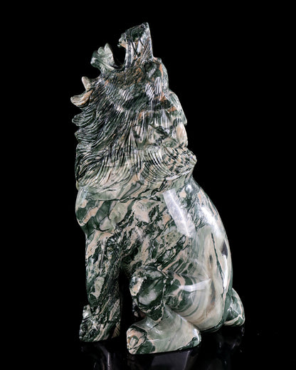 9.4" Jiulong Jade Hand Carved Crystal Wolf Sculpture