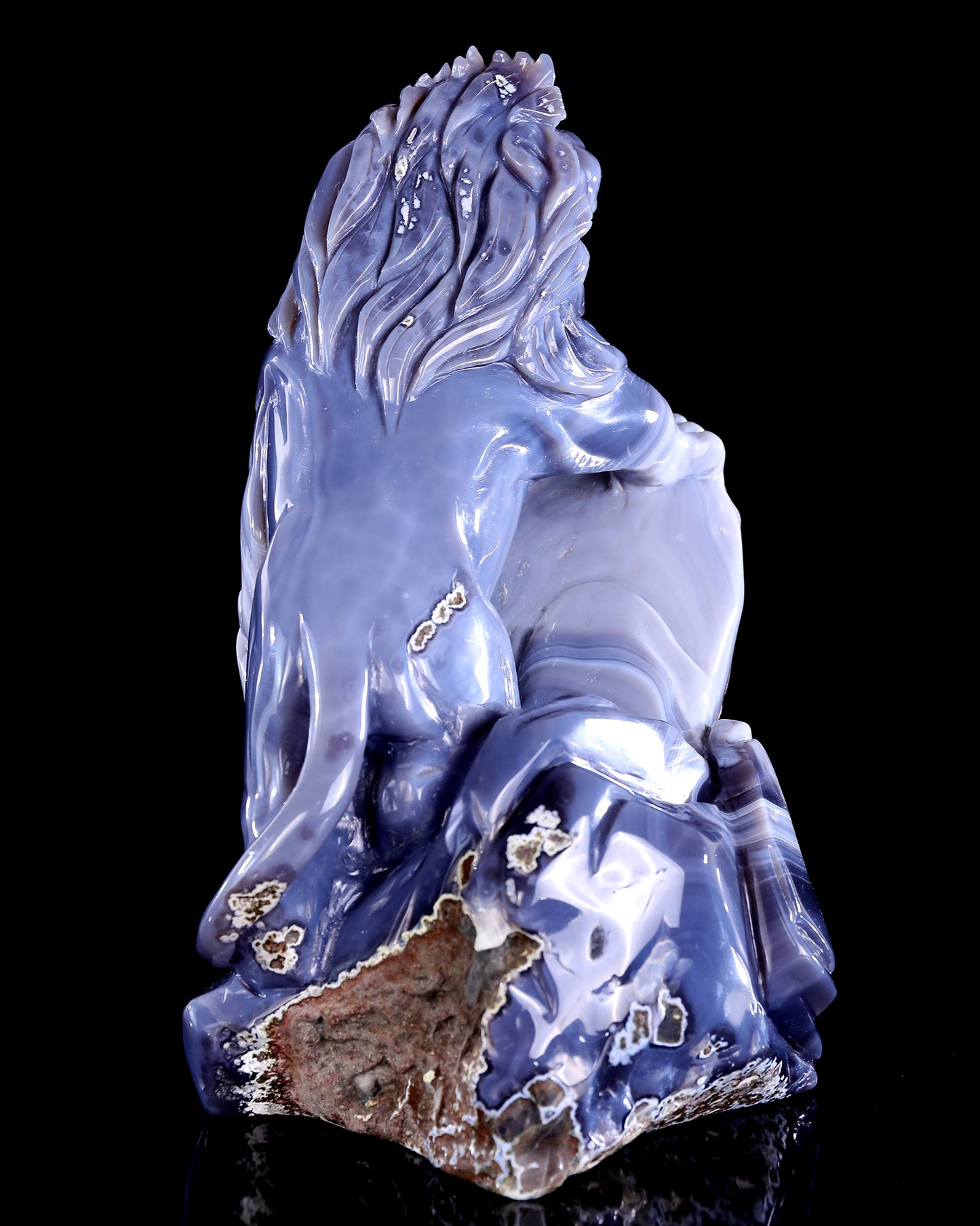 11.4" Amethyst Druse Agate Hand Carved Crystal Lion Sculpture