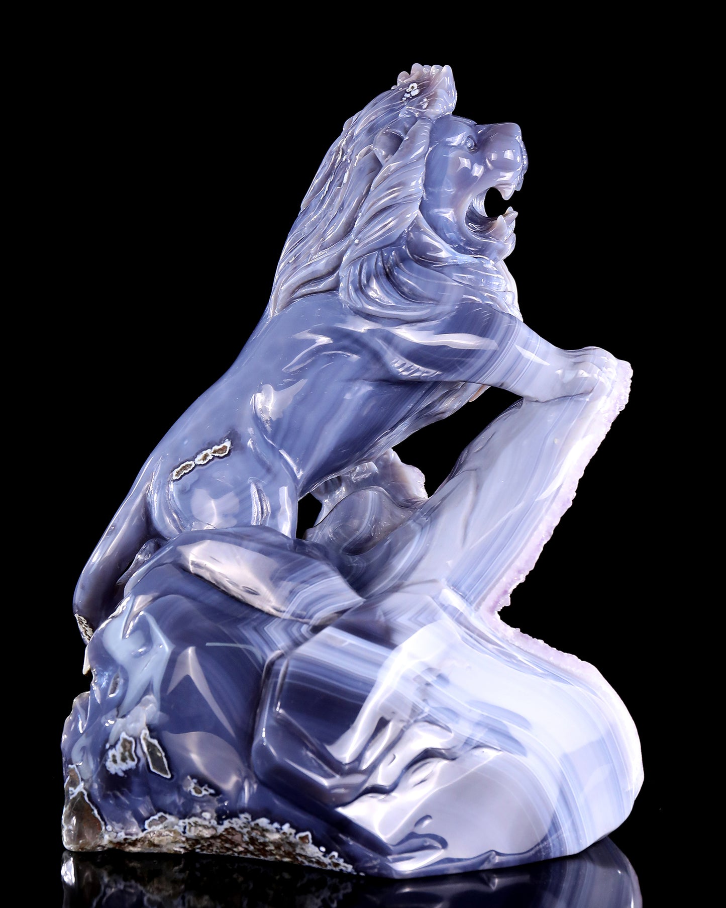 11.4" Amethyst Druse Agate Hand Carved Crystal Lion Sculpture