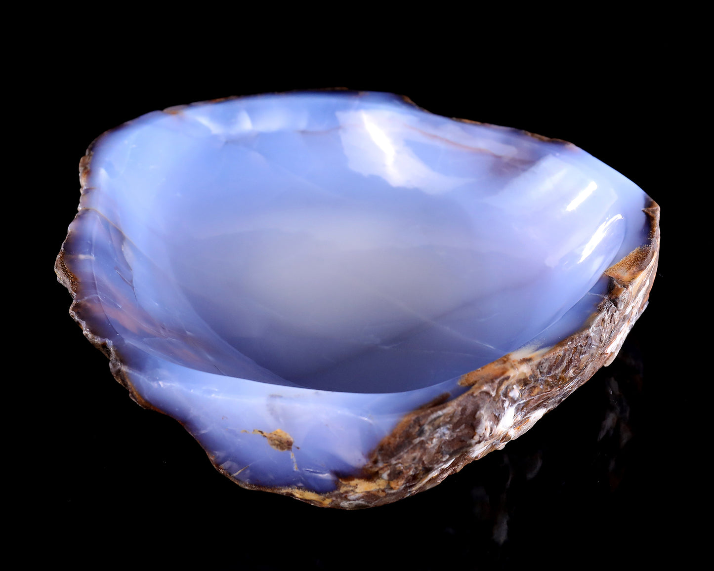 8.0" Blue Chalcedony Hand Carved Crystal Jewelry Tray Fruit Tray