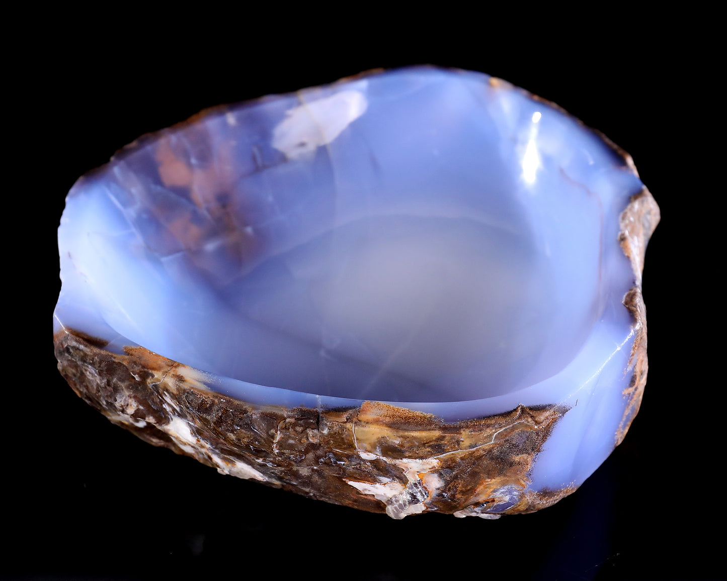 8.0" Blue Chalcedony Hand Carved Crystal Jewelry Tray Fruit Tray