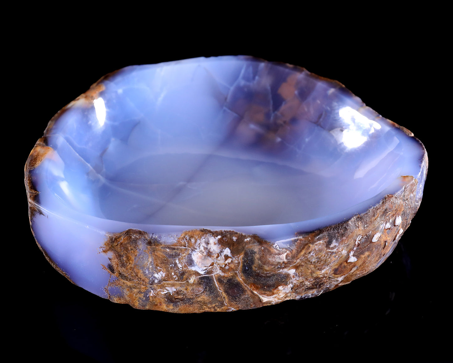 8.0" Blue Chalcedony Hand Carved Crystal Jewelry Tray Fruit Tray