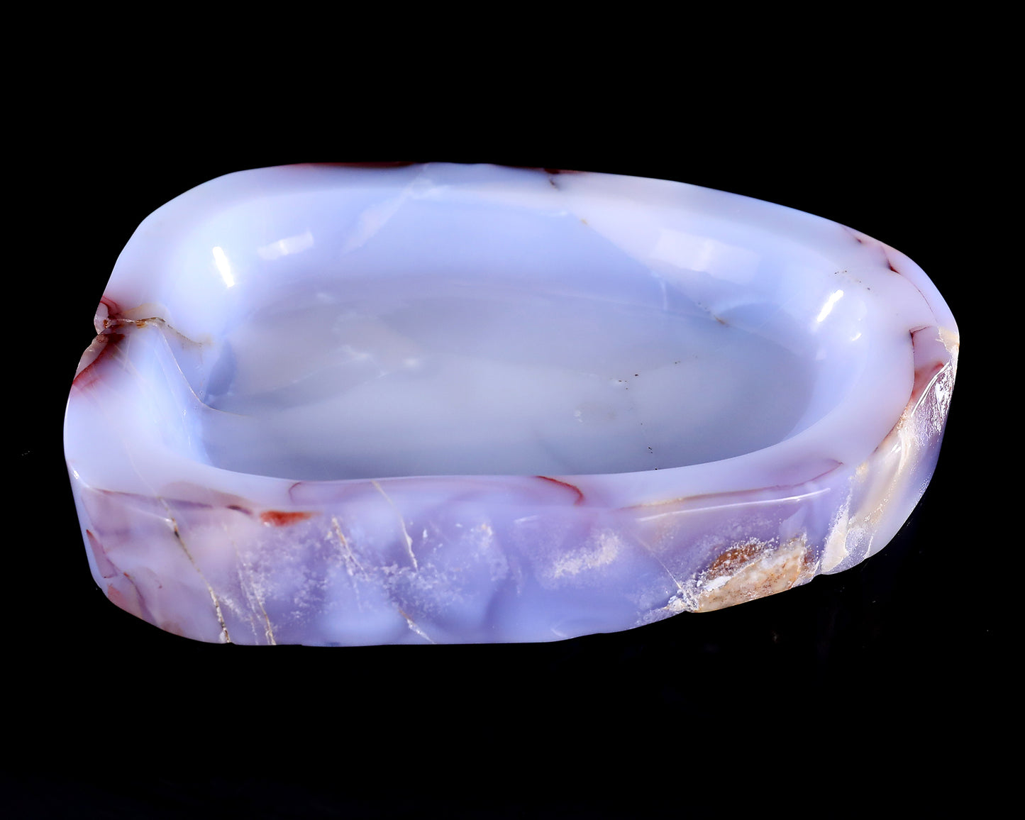 6.0" Blue Chalcedony Hand Carved Crystal Jewelry Tray Fruit Tray