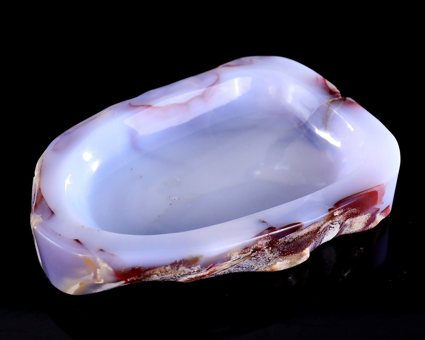 6.0" Blue Chalcedony Hand Carved Crystal Jewelry Tray Fruit Tray