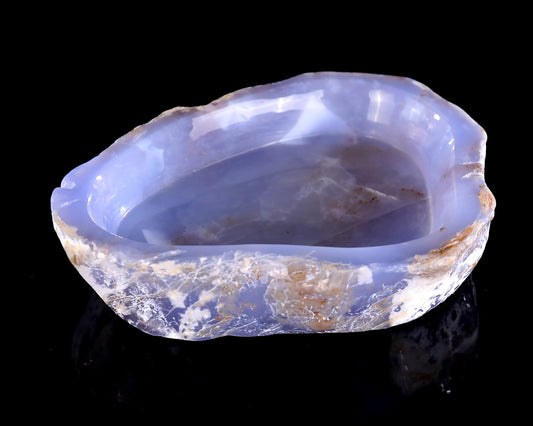 6.0" Blue Chalcedony Hand Carved Crystal Jewelry Tray Fruit Tray