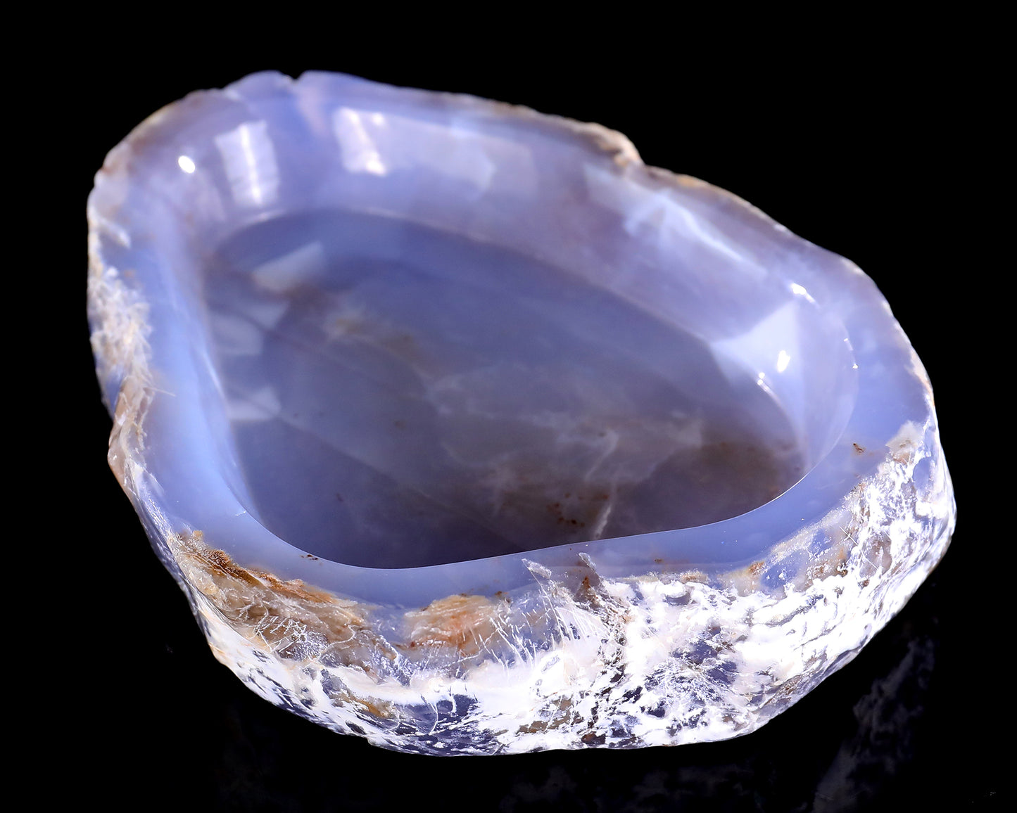 6.0" Blue Chalcedony Hand Carved Crystal Jewelry Tray Fruit Tray