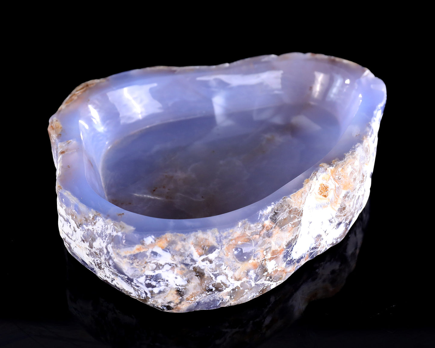 6.0" Blue Chalcedony Hand Carved Crystal Jewelry Tray Fruit Tray