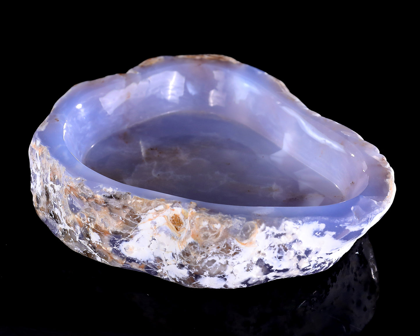 6.0" Blue Chalcedony Hand Carved Crystal Jewelry Tray Fruit Tray