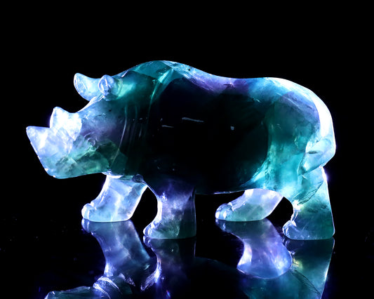 3.9" Fluorite Hand Carved Crystal Rhinoceros Sculpture