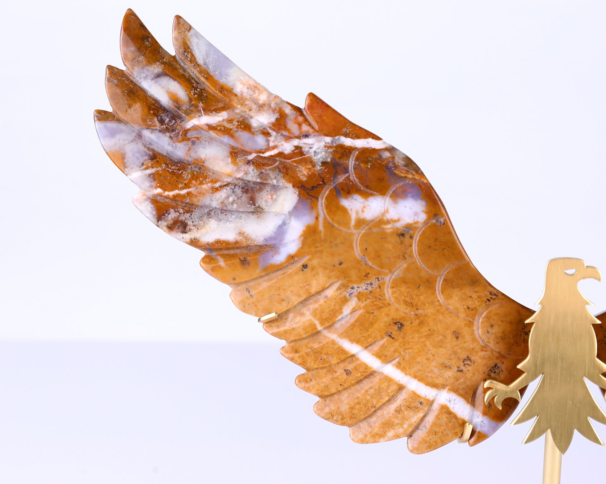 7.0" Chalcedony Hand Carved Crystal Eagle Wings Sculpture Crystallumi