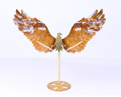 7.0" Chalcedony Hand Carved Crystal Eagle Wings Sculpture Crystallumi