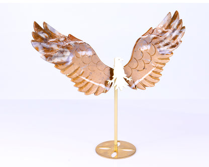 7.0" Chalcedony Hand Carved Crystal Eagle Wings Sculpture Crystallumi