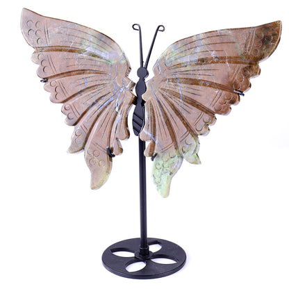 7.0" Green Opal Hand Carved Crystal Butterfly Wings Sculpture Crystallumi