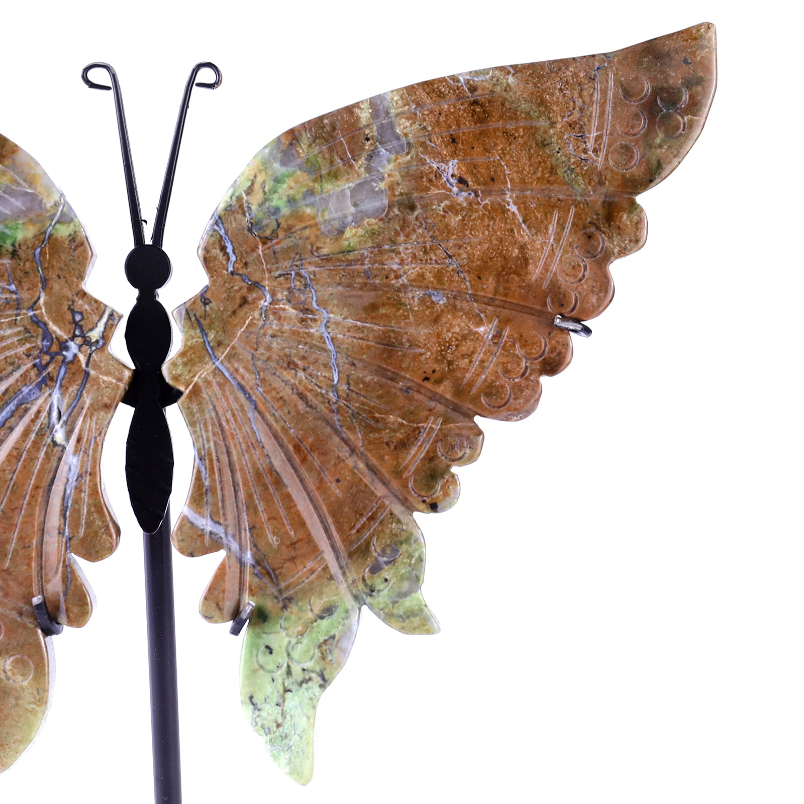 7.0" Green Opal Hand Carved Crystal Butterfly Wings Sculpture Crystallumi