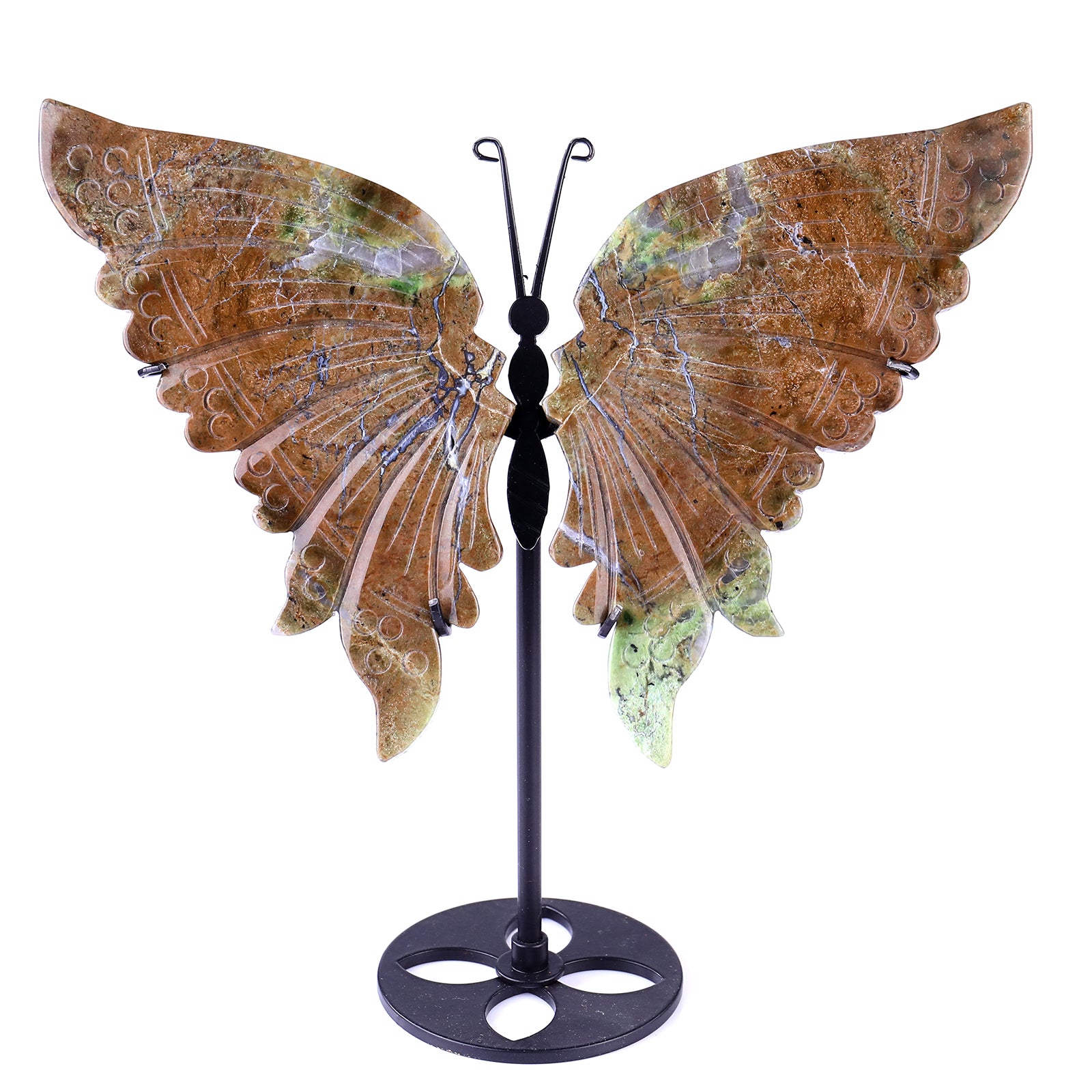 7.0" Green Opal Hand Carved Crystal Butterfly Wings Sculpture Crystallumi