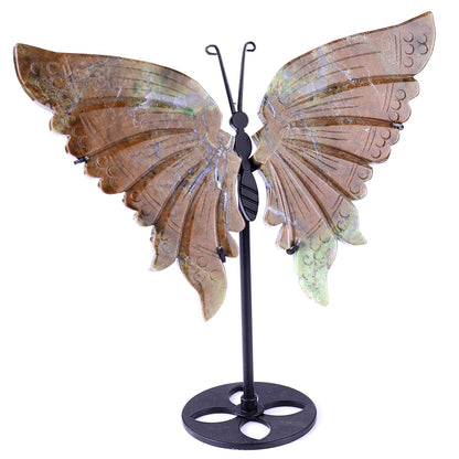 7.0" Green Opal Hand Carved Crystal Butterfly Wings Sculpture Crystallumi