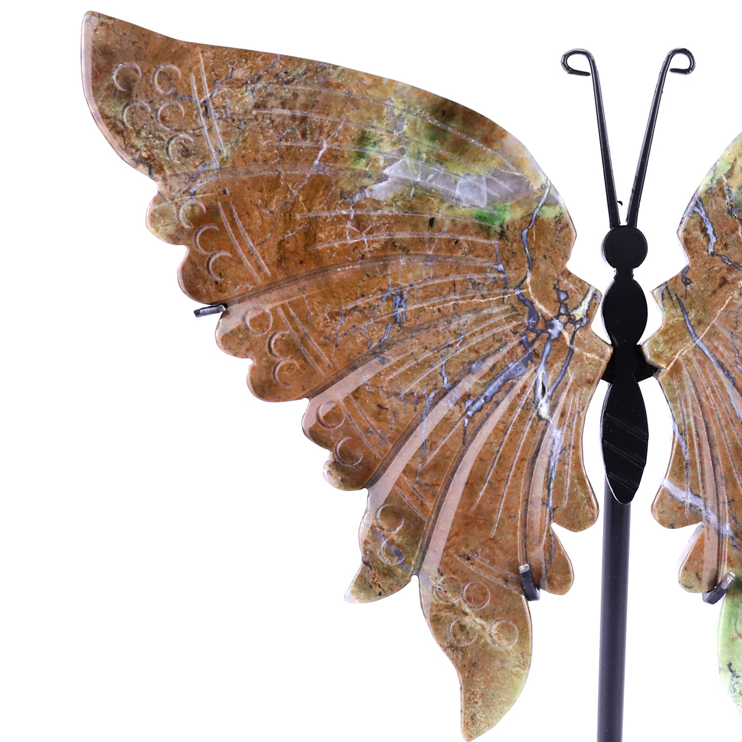 7.0" Green Opal Hand Carved Crystal Butterfly Wings Sculpture Crystallumi