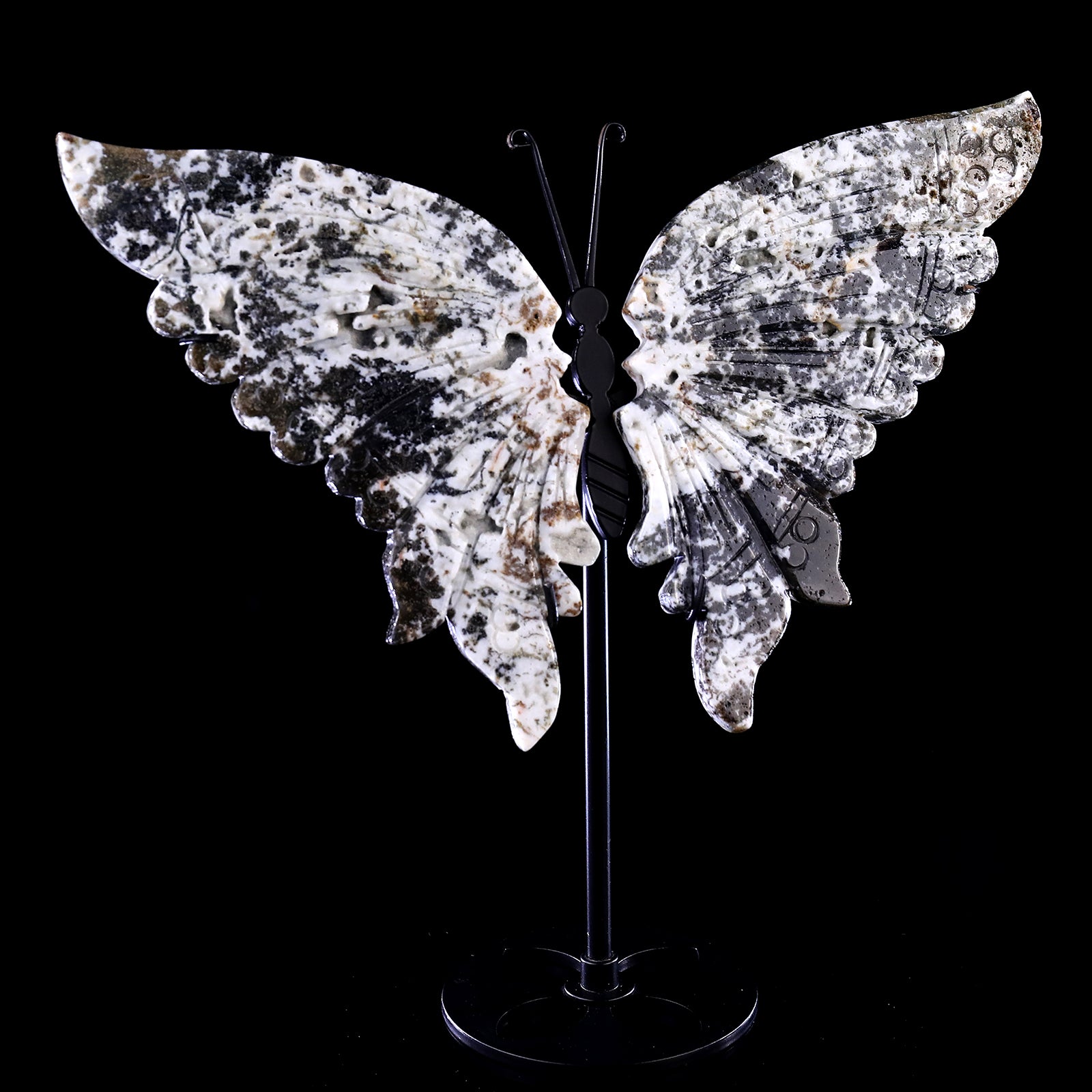 7.0" Moss Agate Hand Carved Crystal Butterfly Wings Sculpture Crystallumi