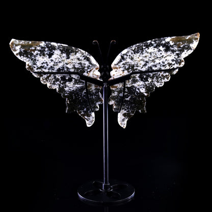 7.0" Moss Agate Hand Carved Crystal Butterfly Wings Sculpture Crystallumi