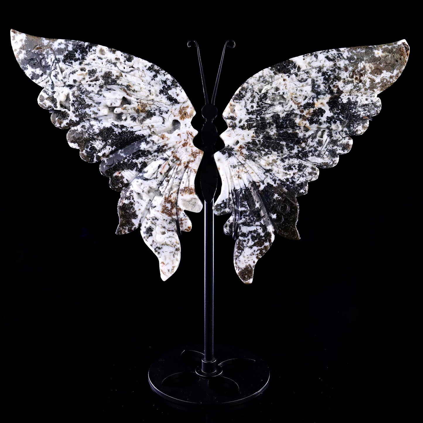 7.0" Moss Agate Hand Carved Crystal Butterfly Wings Sculpture Crystallumi