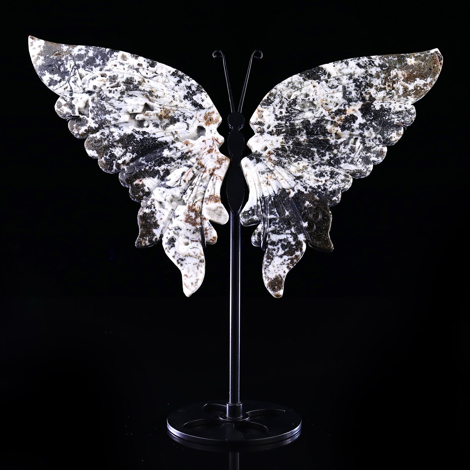 7.0" Moss Agate Hand Carved Crystal Butterfly Wings Sculpture Crystallumi