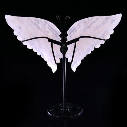 7.0" Rose Quartz Hand Carved Crystal Butterfly Wings Sculpture Crystallumi