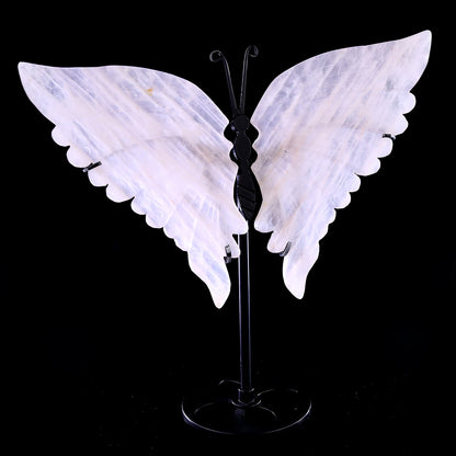 7.0" Rose Quartz Hand Carved Crystal Butterfly Wings Sculpture Crystallumi