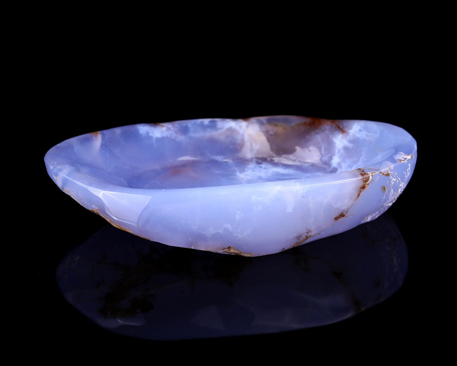 7.1" Blue Chalcedony Hand Carved Crystal Ashtray Fruit Tray Crystallumi