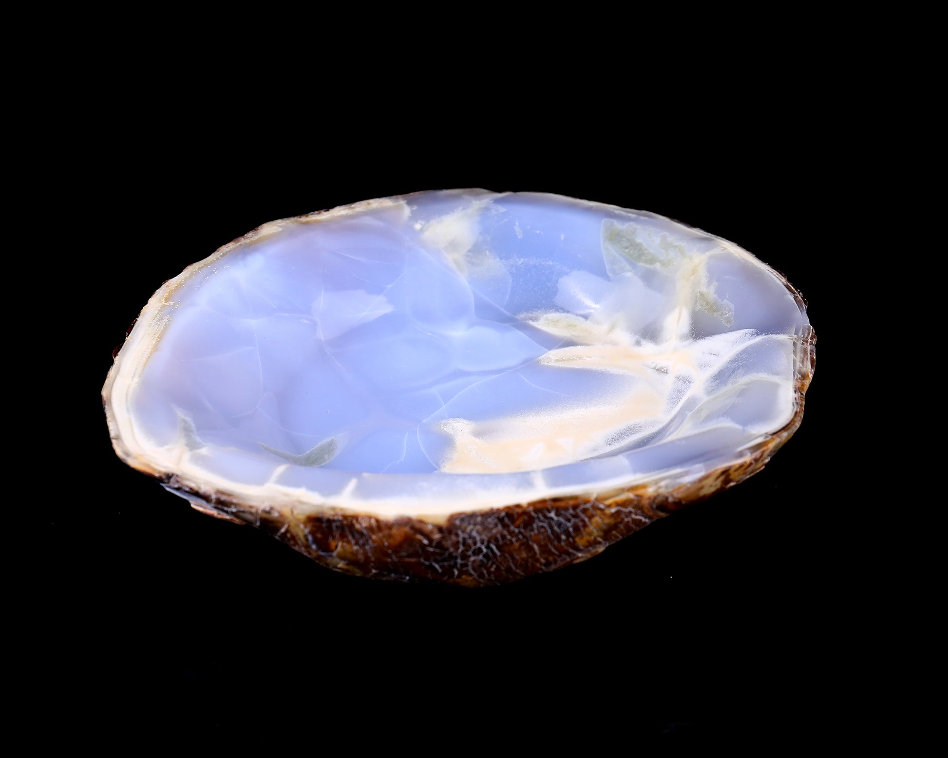 7.1" Blue Chalcedony Hand Carved Crystal Jewelry Tray Fruit Tray Crystallumi