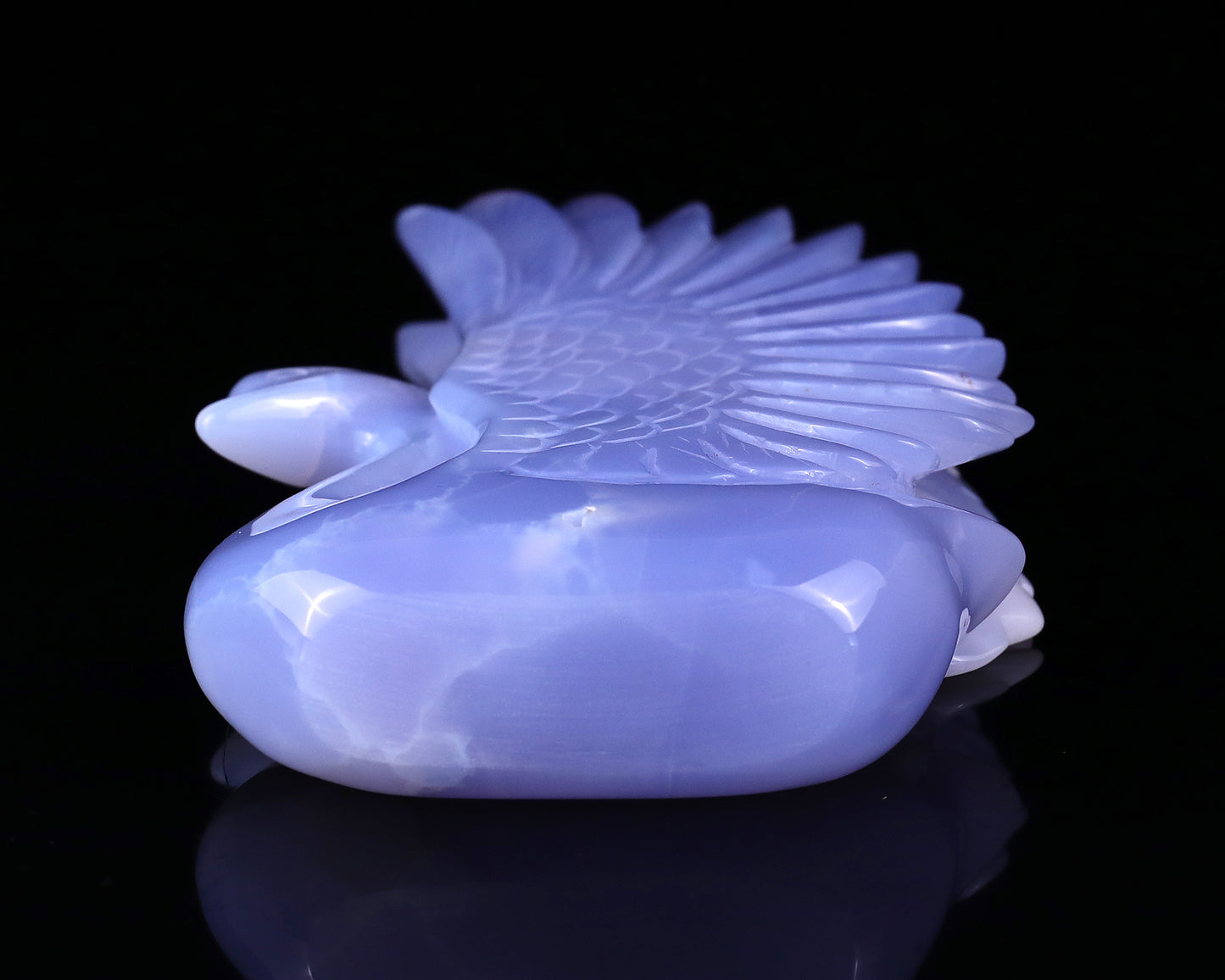 7.1" Blue Chalcedony Hand Carved Crystal Swan Sculpture Crystallumi