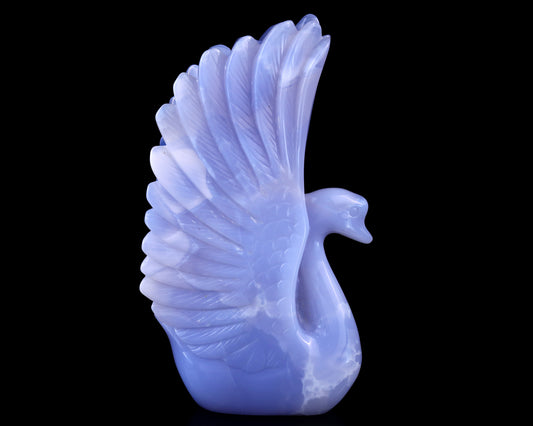 7.1" Blue Chalcedony Hand Carved Crystal Swan Sculpture Crystallumi